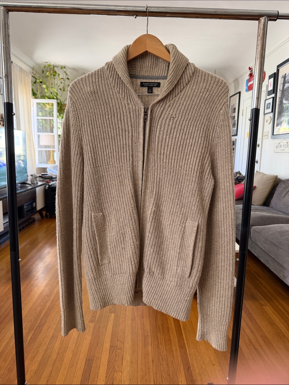 Banana Republic Men's Zip Shawl Collar Sweater - Taupe